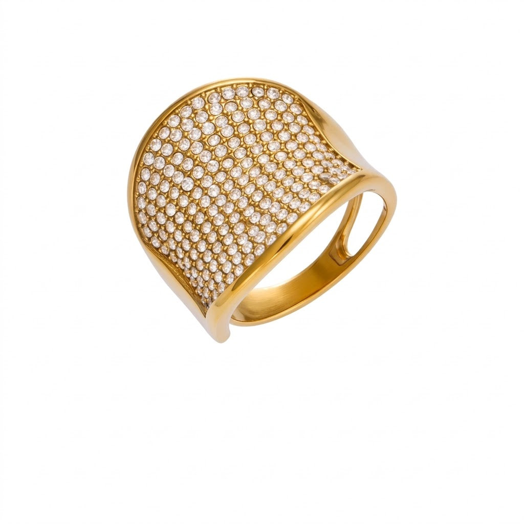The Aurelia 18K Gold Full Pavé Iced Shield Ring