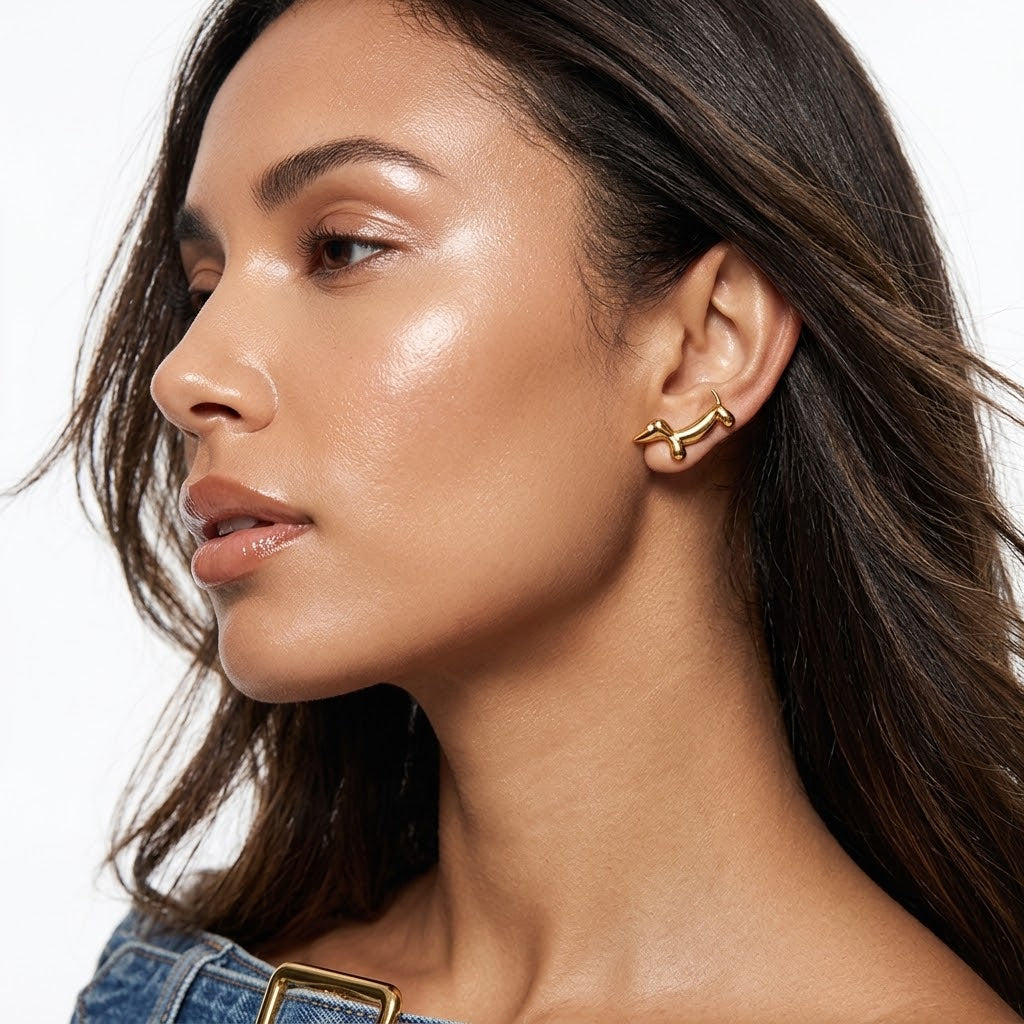 Tarnish-Free Stainless Steel Sculptural Molten Gold Pearl Earrings