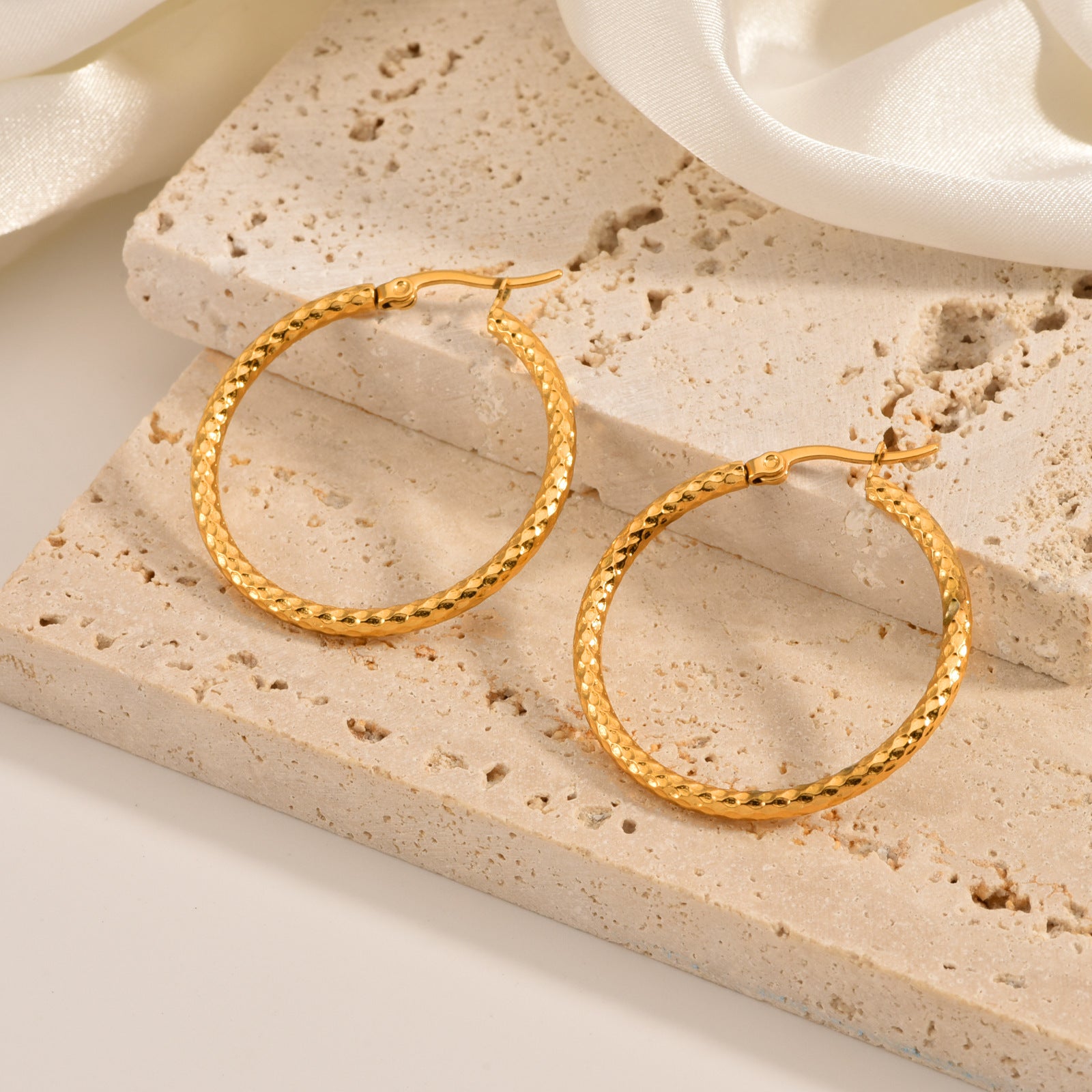 Aurelia 18K Gold Embossed Hoop Earrings