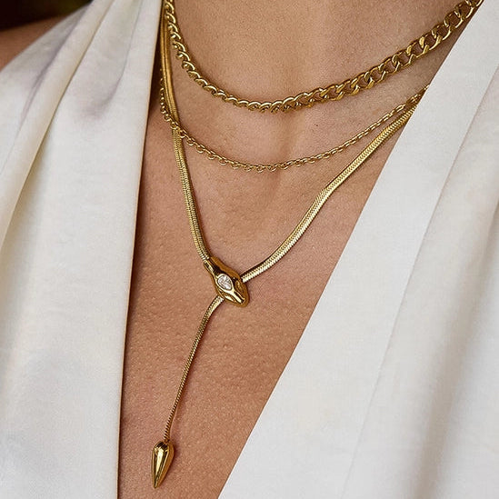 Gildora 18K Gold Non-Tarnish Serpent Y Lariat Necklace