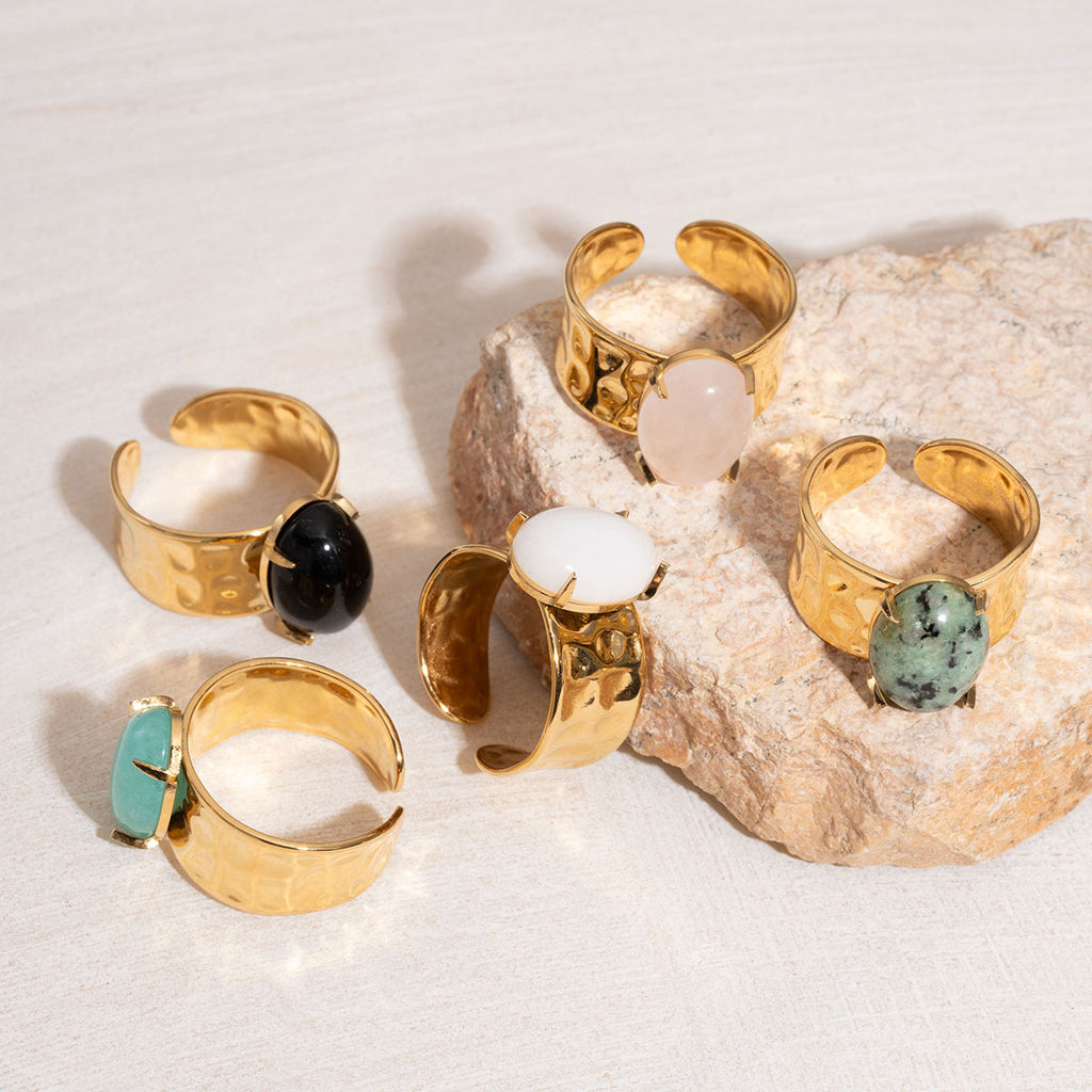 Gaia Geometric 18K Gold Plated Ring with Natural Stone
