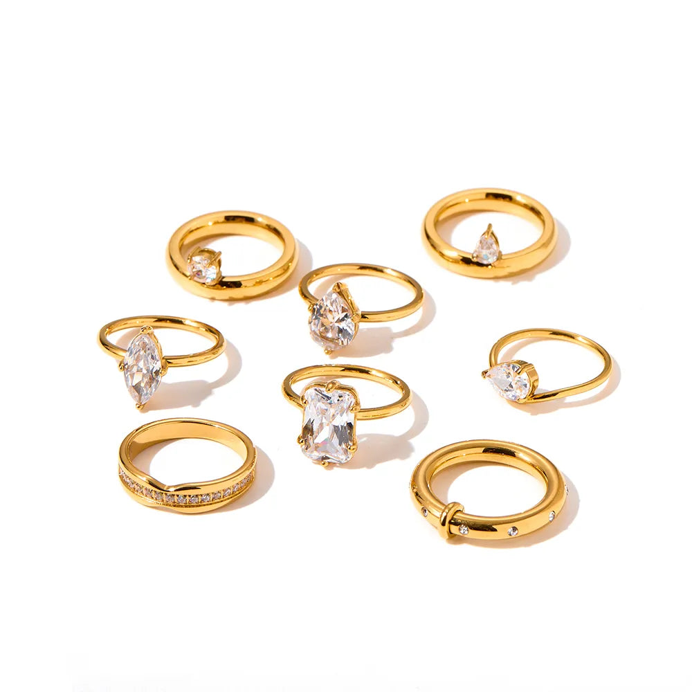 The Aura Waterproof 18K Gold Plated Zircon Geometric Stacking Ring