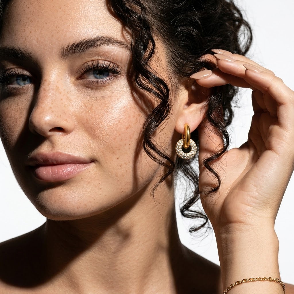The Diana 18K Gold Plated Crystal Chunky Hoops