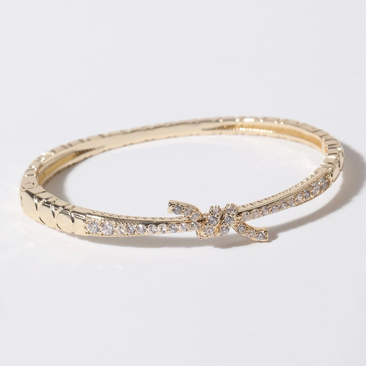 Cz Knotted Design Gold Plated Bangle Bracelet