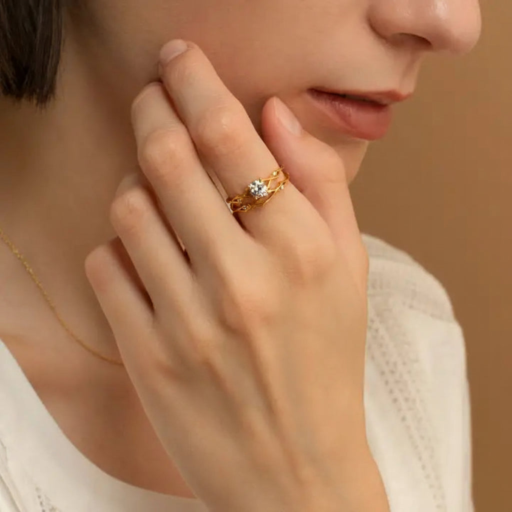 Solitaire Leaves Ring - Set of two Rings