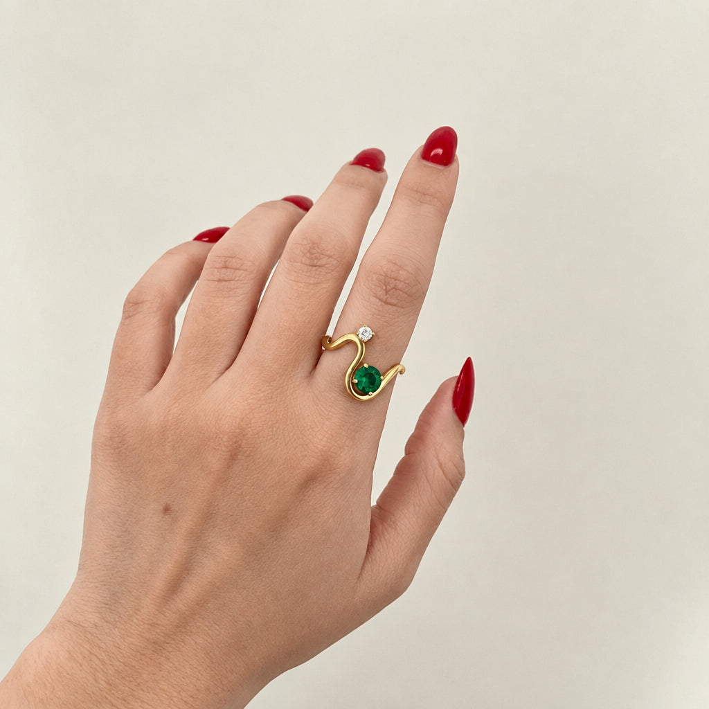 The Diana 18K Gold Emerald Pavé Solitaire Ring