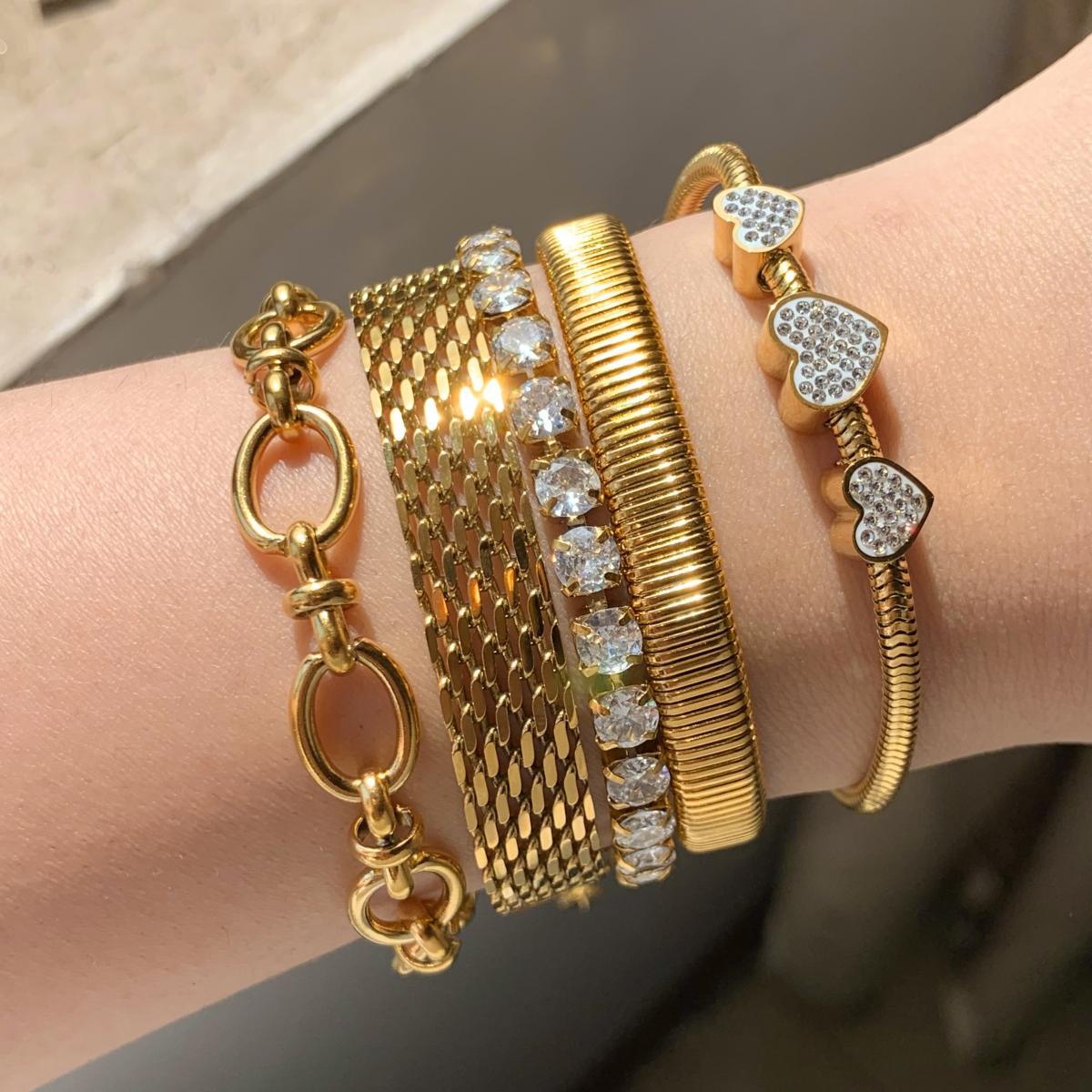 Retro Hearts & Geometric 5-Piece Gold Bracelet Set