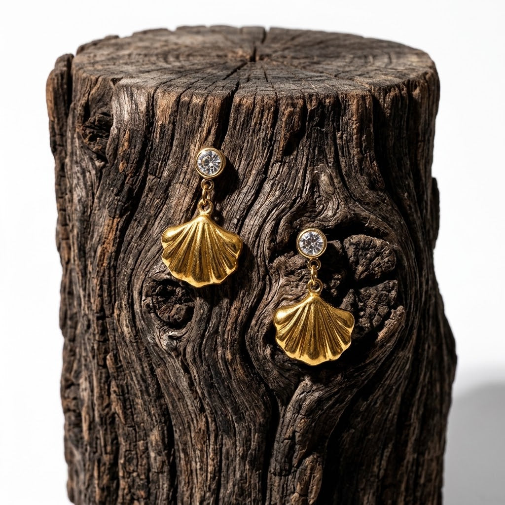 The Siren Crystal & Golden Shell Earrings
