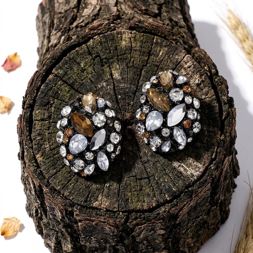 The Victoria Antique Silver Zircon Oval Studs