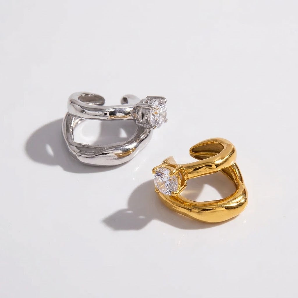 18K Gold Plated C-Shape Zircon Ear Cuff – Chunky Clip-On Earrings
