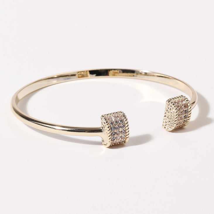Cz Bar Edge Gold Plated Cuff Bangle Bracelet