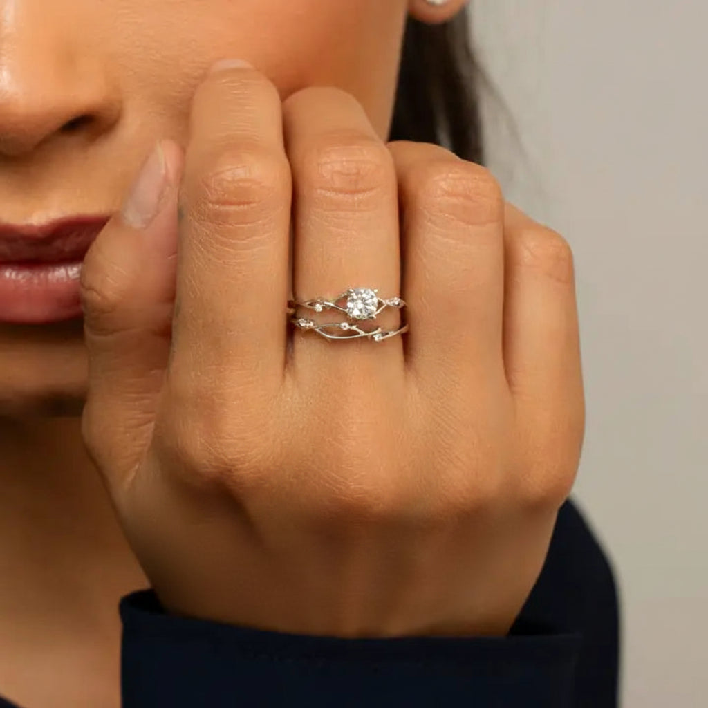 Solitaire Leaves Ring - Set of two Rings