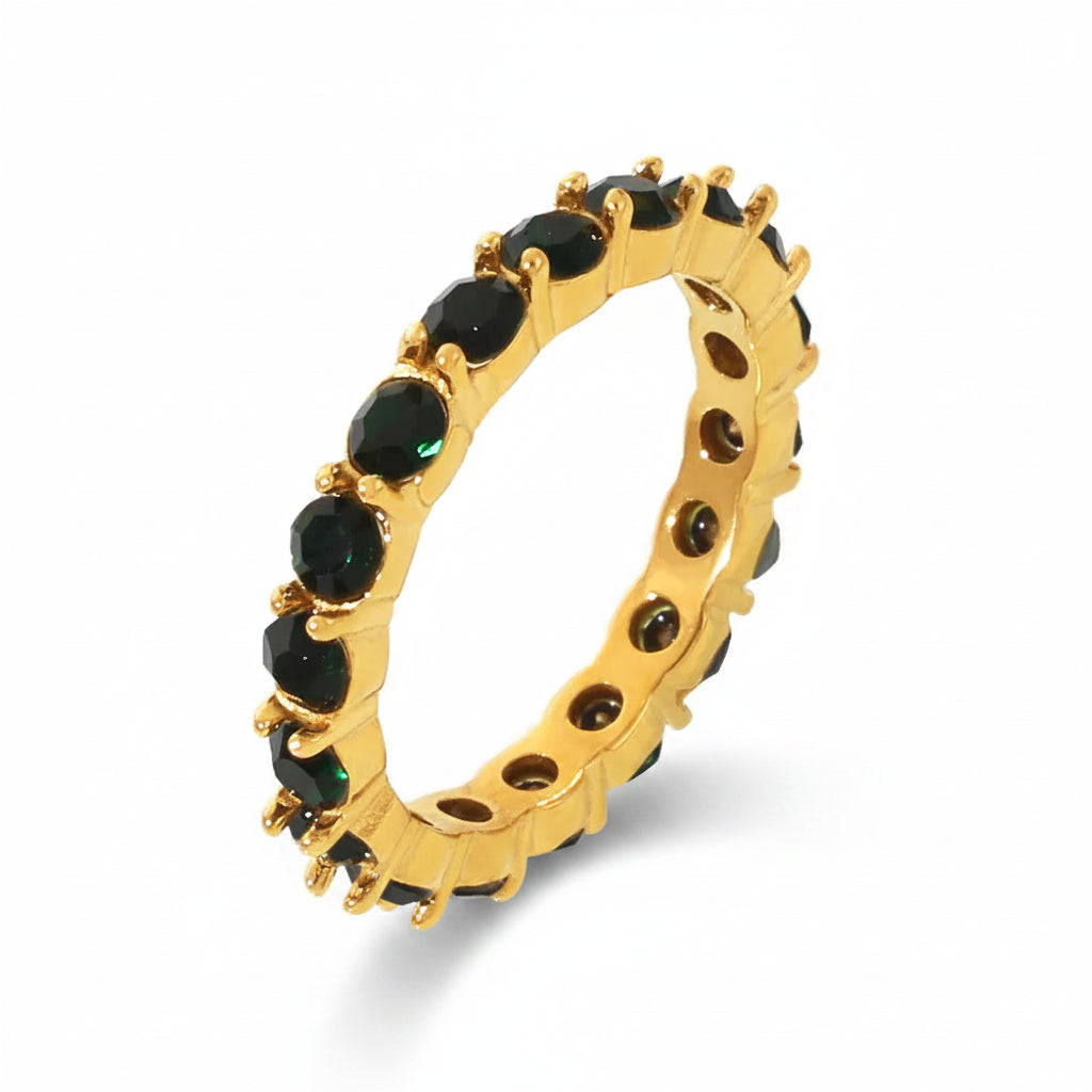 Tarnish-Free Stainless Steel Fine Geometric Green Crystal Ring
