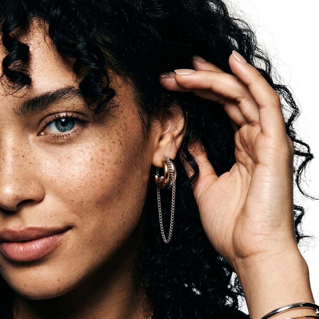 Stainless Steel Layered Loop Draping Chain Earrings