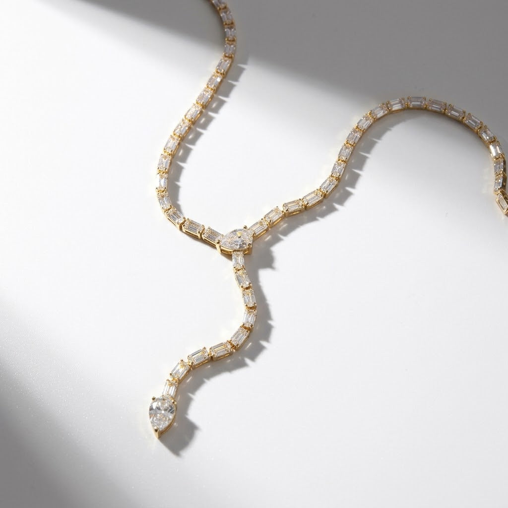 The Ice-Carat PVD Gold Zircon Tennis Drop Lariat