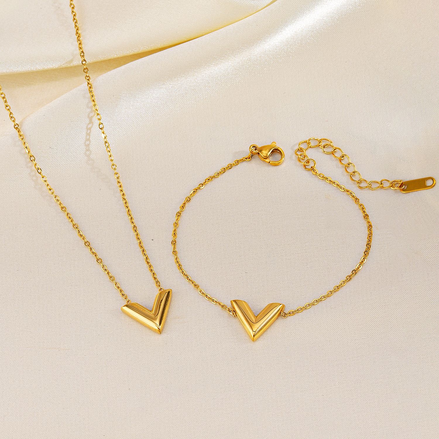 Elegant Minimalist V-Letter Jewelry Set - Tarnish-Free Titanium Steel