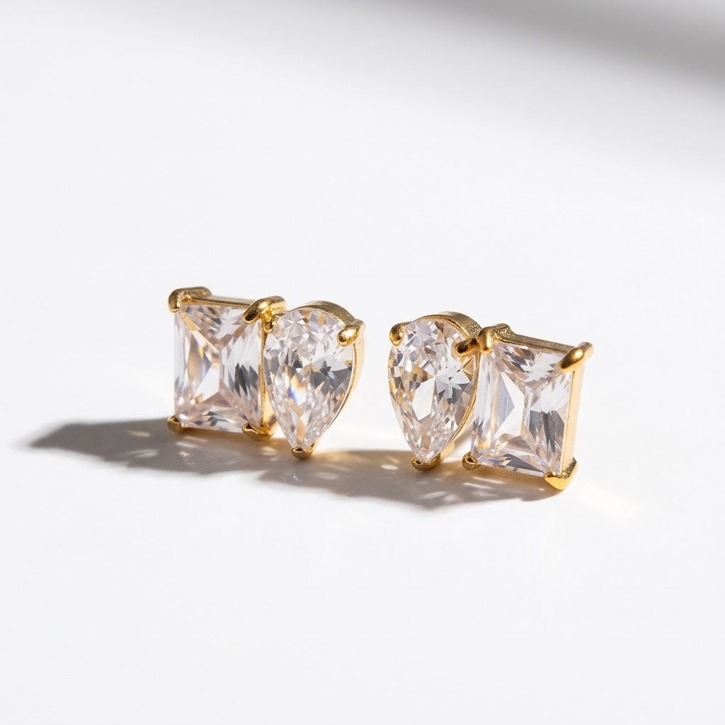 18K Gold Plated Zircon Cluster Stud Earrings Stainless Steel