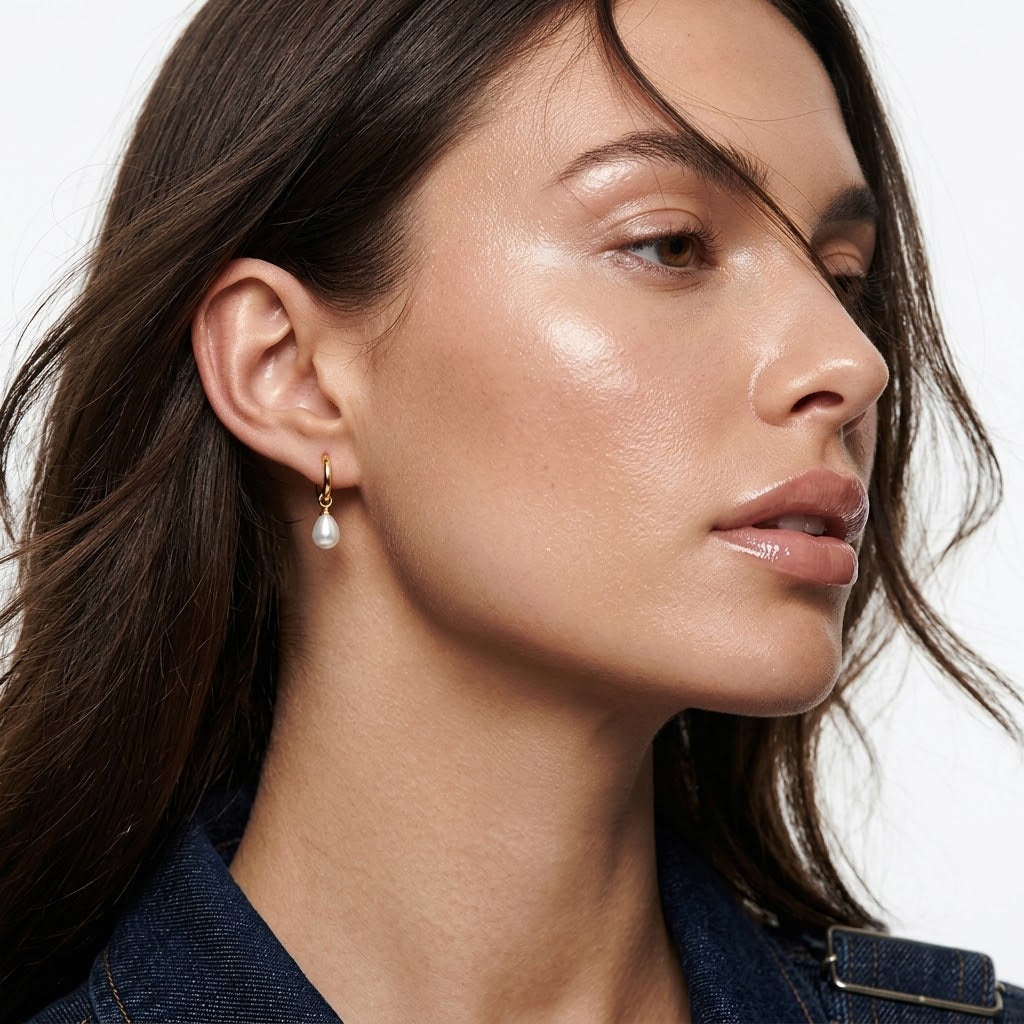 The Clara Waterproof 18K Gold Teardrop Pearl Hoop Earrings