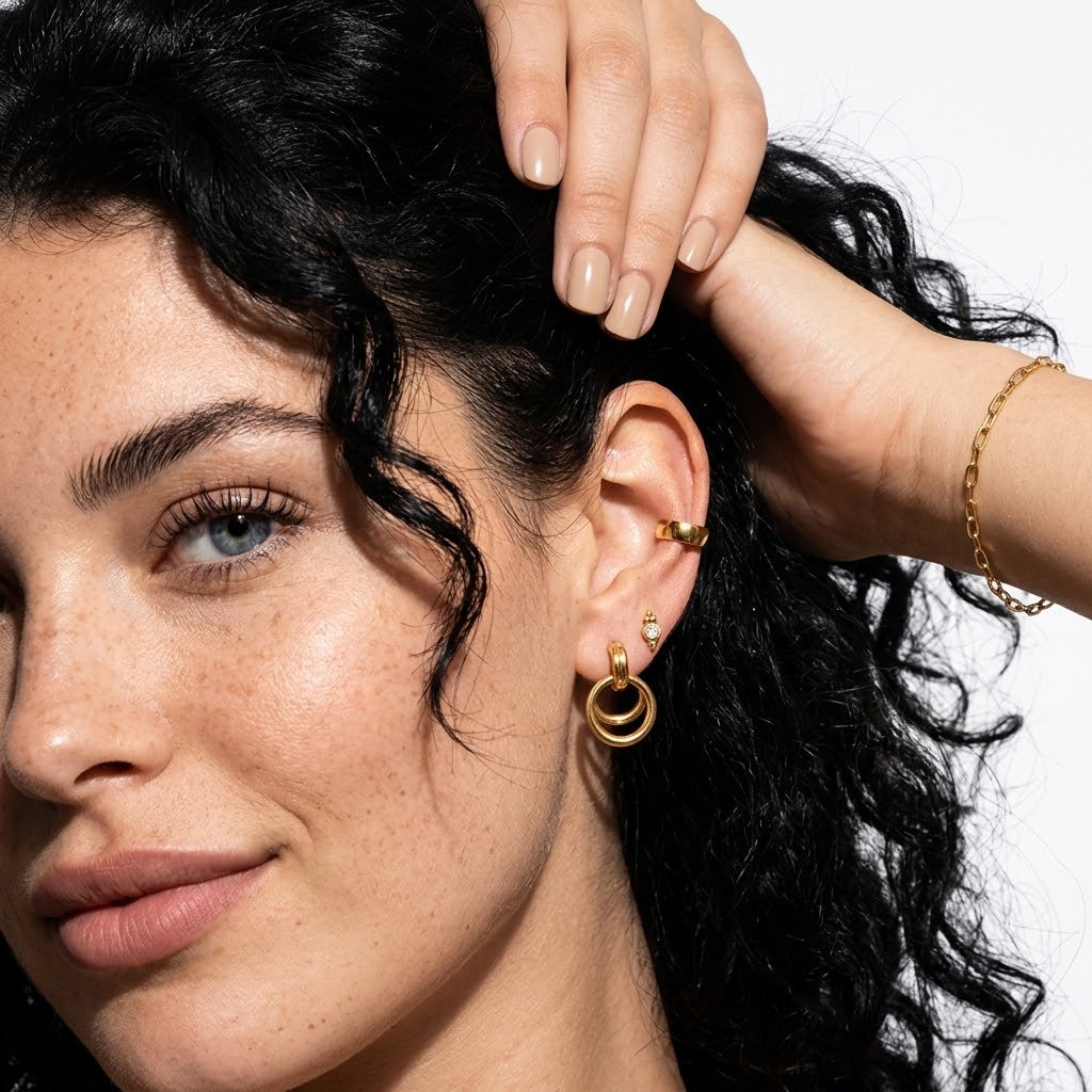 Stainless Steel Zircon & Double Hoop Ear Party Set