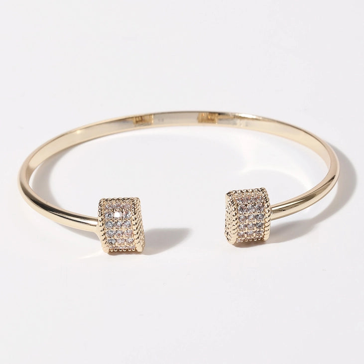 Cz Bar Edge Gold Plated Cuff Bangle Bracelet