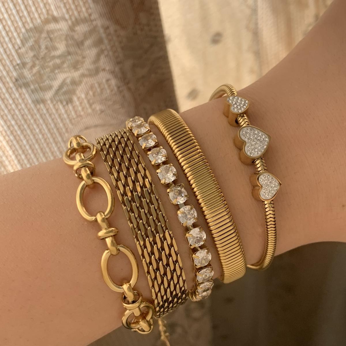Retro Hearts & Geometric 5-Piece Gold Bracelet Set