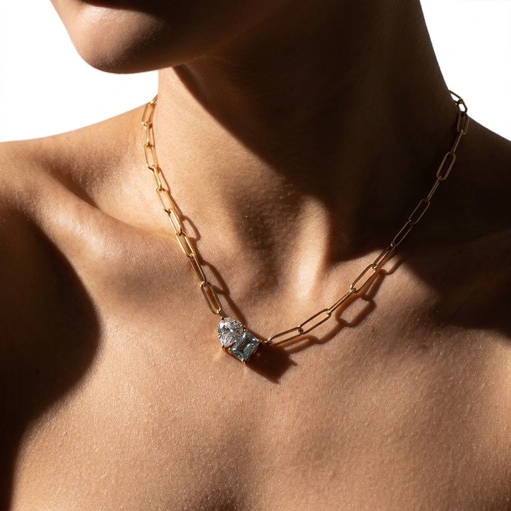 Stainless Steel Toi et Moi Asymmetric Choker