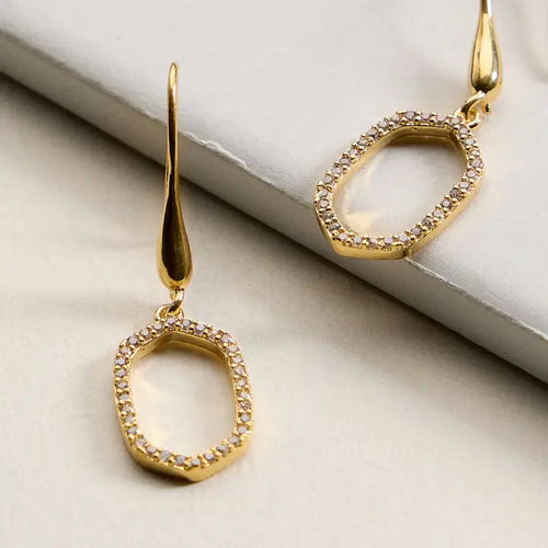 18K Gold Filled Pave Crystal Oval Drop Earrings