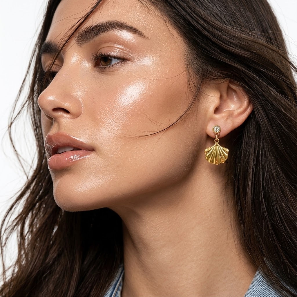 The Siren Crystal & Golden Shell Earrings