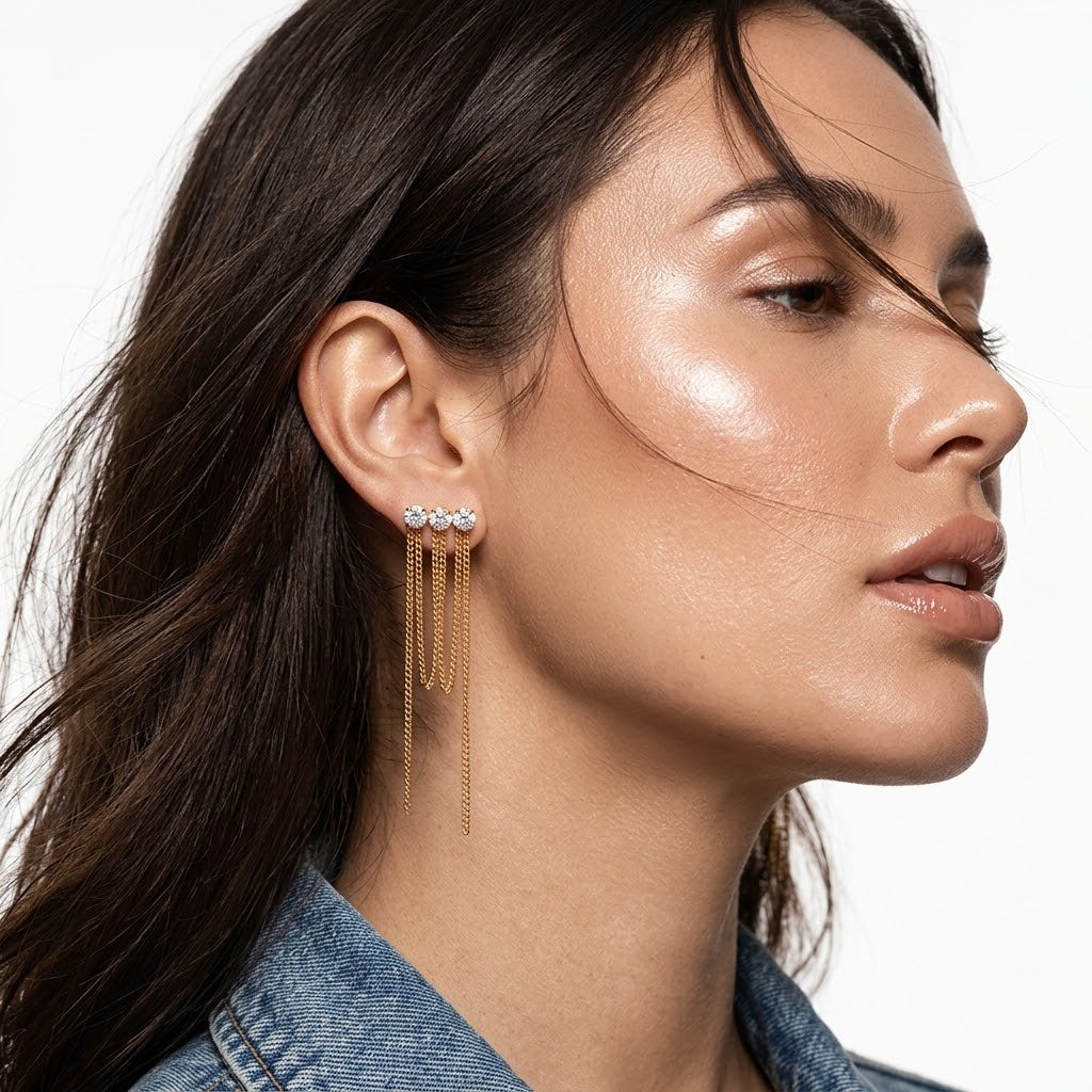 The Shimmer 18K Gold PVD Coated Fluid Crystal Waterfall Earrings