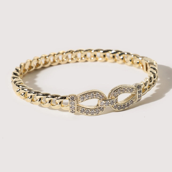 Cz Link Chain Gold Plated Bangle Bracelet