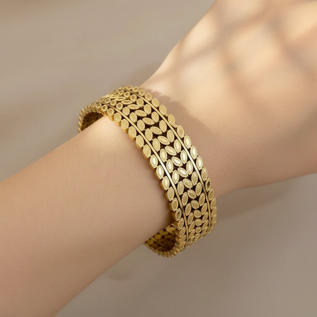 Boho Leaf Textured Wide Cuff Bracelet