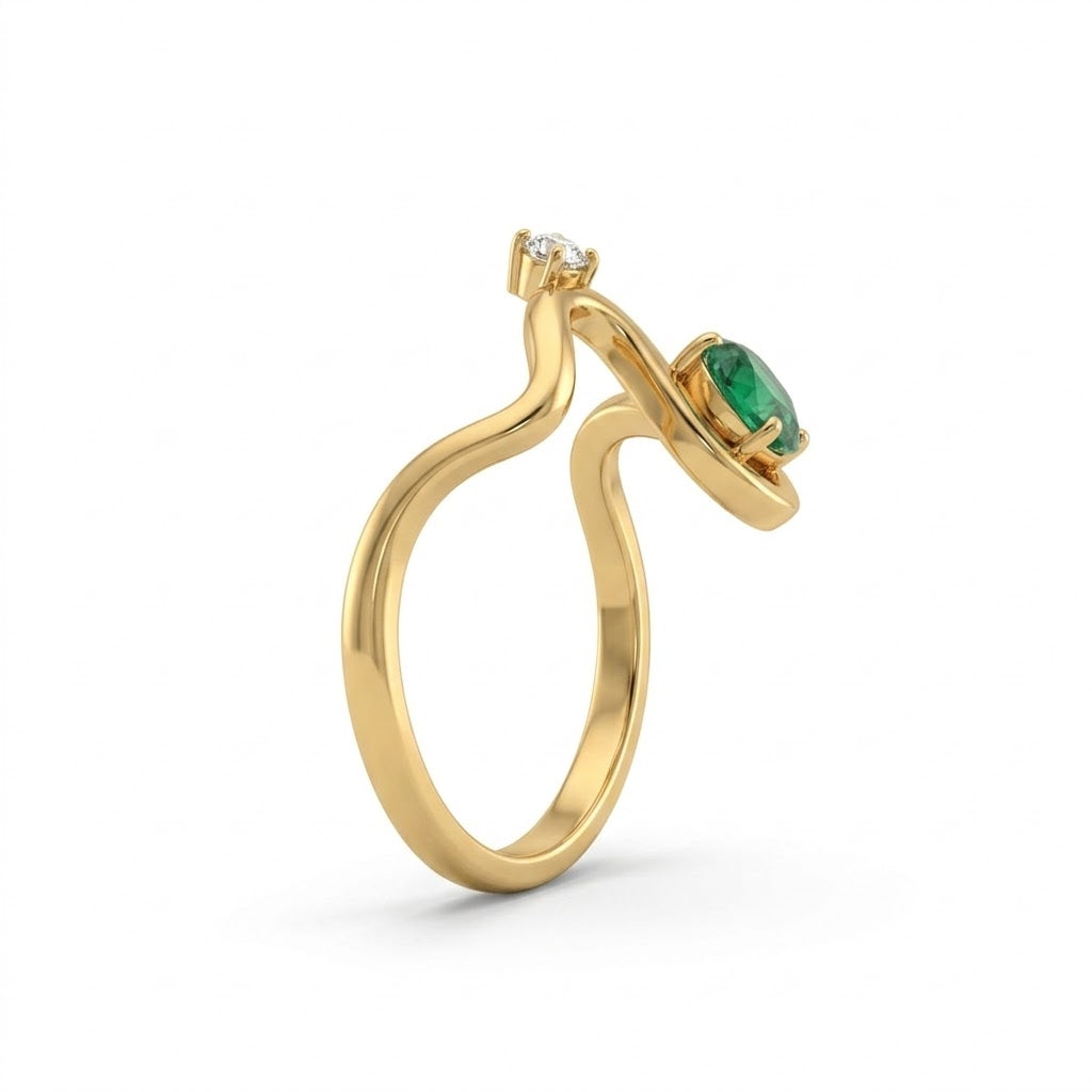 The Diana 18K Gold Emerald Pavé Solitaire Ring