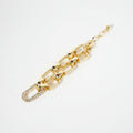 Cz Stone Encrusted Link Accents 18K-Gold-Dipped Polished Brass Chain Bracelet