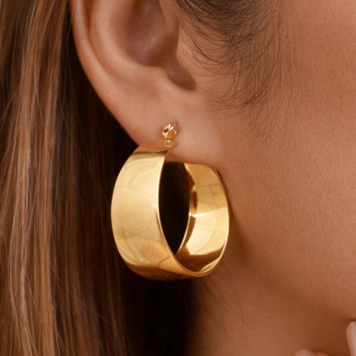 18K Gold Plated Waterproof Stainless Steel Hoop Earrings