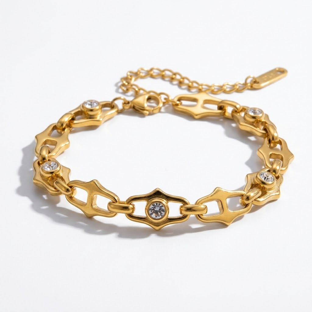 Abstract Coffee Bean Chain Bezel Crystal Bangle