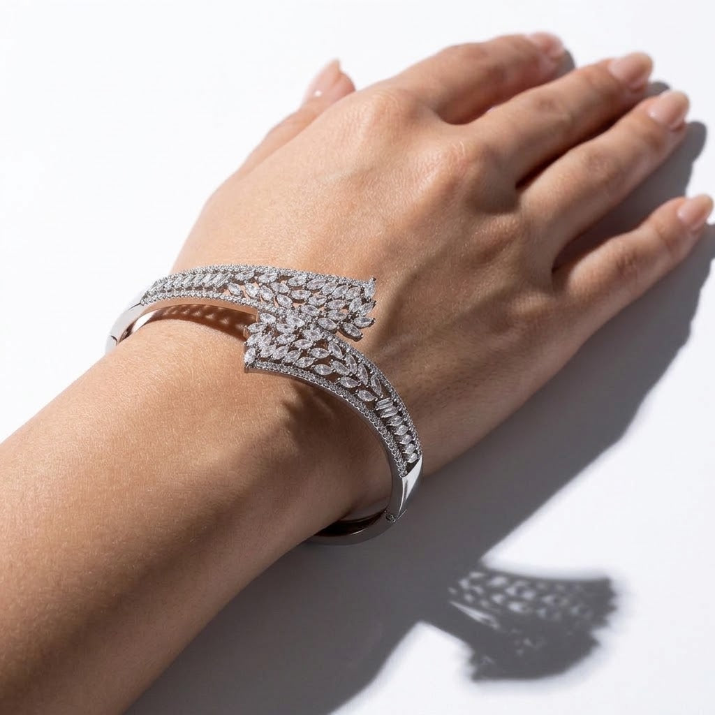 Sylvia Floating Crystal Leaf Cluster Statement Cuff