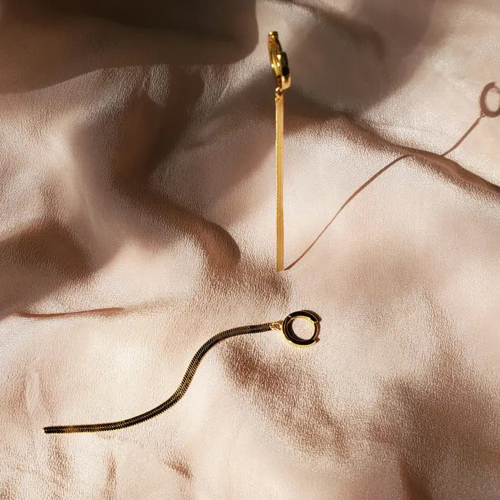 Herringbone Chain Drop Hoop Earrings