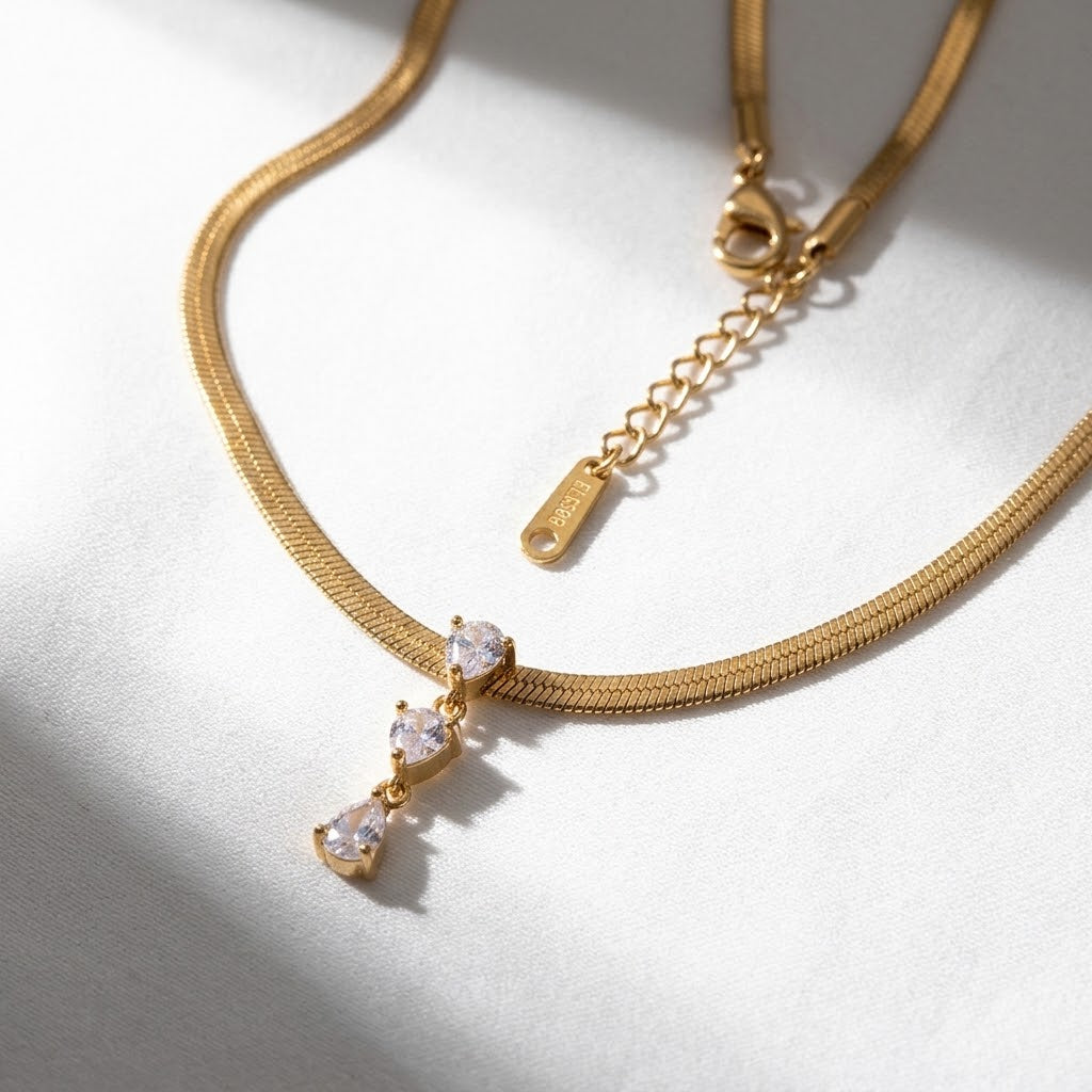 18K Gold PVD Snake Bone Crystal Pendant