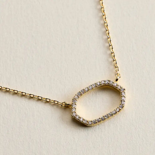 18K Gold Filled Cz Oval Pendant Necklace – Dainty Pave Oval Necklace