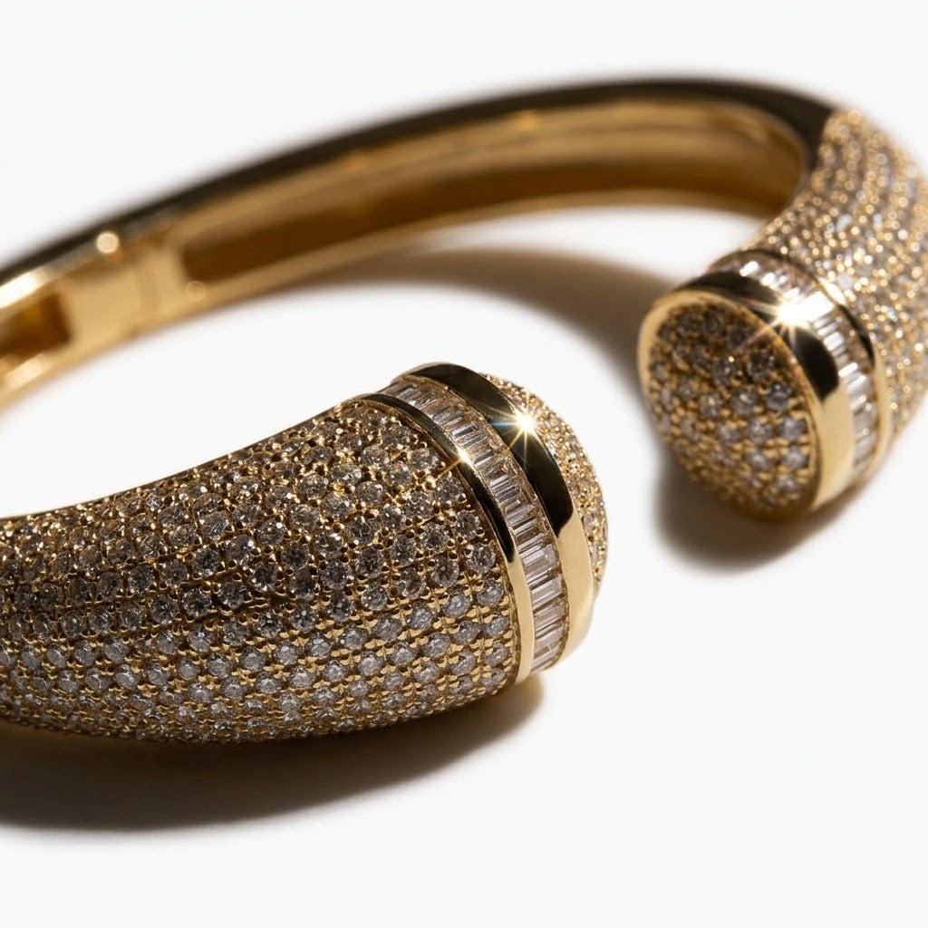 The Marquise 18K Gold Plated Full Pave Geometric Bangle