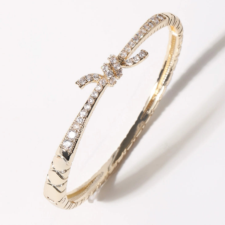 Cz Knotted Design Gold Plated Bangle Bracelet