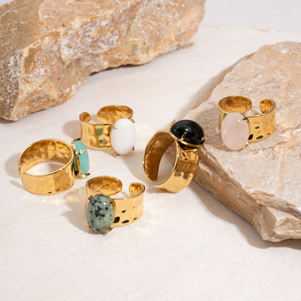 Gaia Geometric 18K Gold Plated Ring with Natural Stone