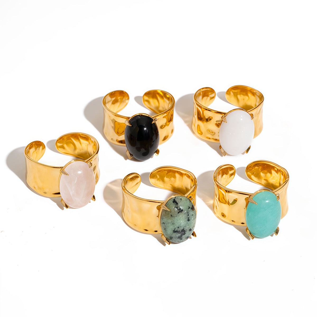 Gaia Geometric 18K Gold Plated Ring with Natural Stone