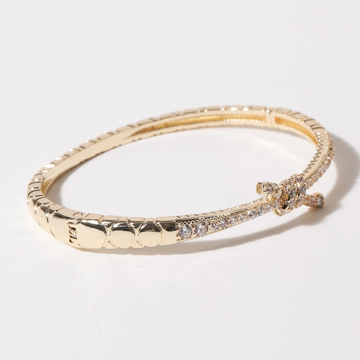 Cz Knotted Design Gold Plated Bangle Bracelet