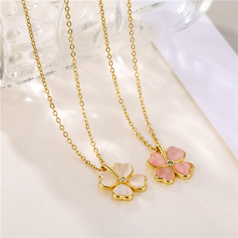Elegant Four-Leaf Clover Opal Necklace