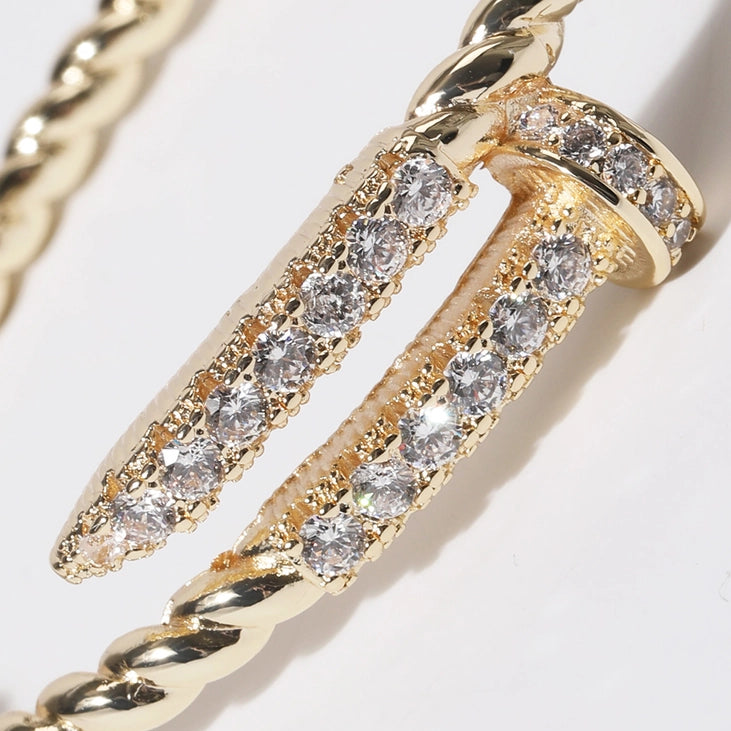 Cz Pave Edge Twisted Gold Plated Bangle Bracelet