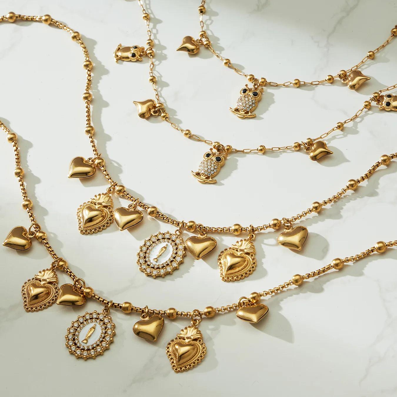 The Milano Vintage Sacred Heart & Medallion Charm Necklace