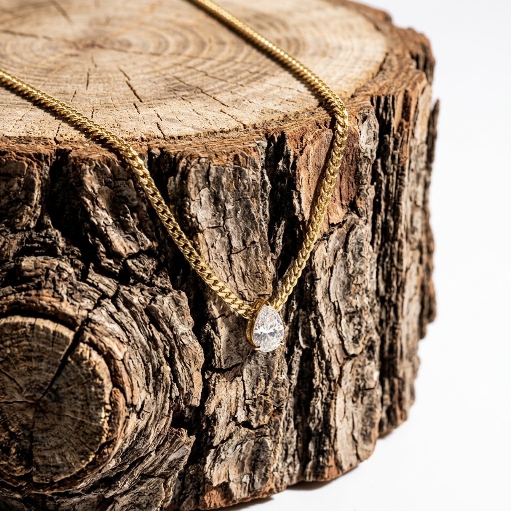 The Odette Liquid Gold Flat Chain Pear Crystal Necklace