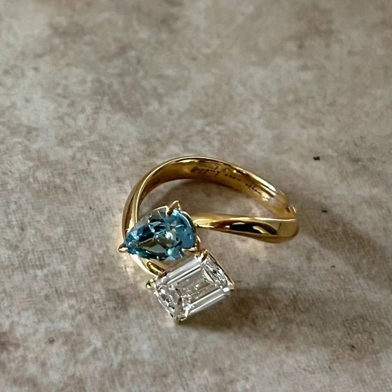 Azure Crystal Adjustable Statement Ring