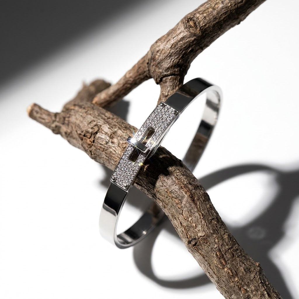 The Parisienne PVD Gold Pavé Lock Bangle